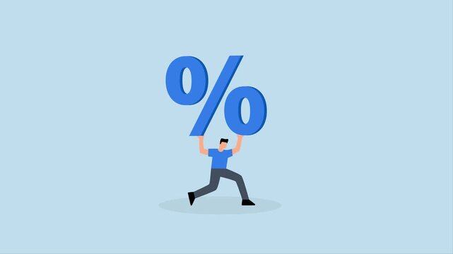 Percentage, 4k animation of businessman carry heavy percentage sign