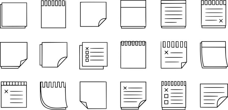 Sticky notes icon element in flat simple style. Thin stroke editable icons
