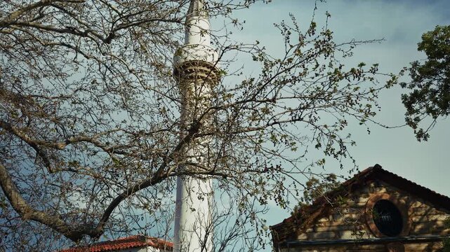 Nostalgic Scene Of Mosque Minaret In Domatia Soke District