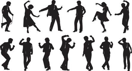 Fototapeta premium Silhouettes of people dancing in various dynamic poses together