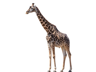 Fototapeta premium Isolated beautiful adult giraffe with long neck and striking spotted fur standing proudly