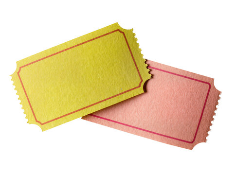 Isolated Vintage Style Blank Entry Tickets in Yellow and Pink for Events