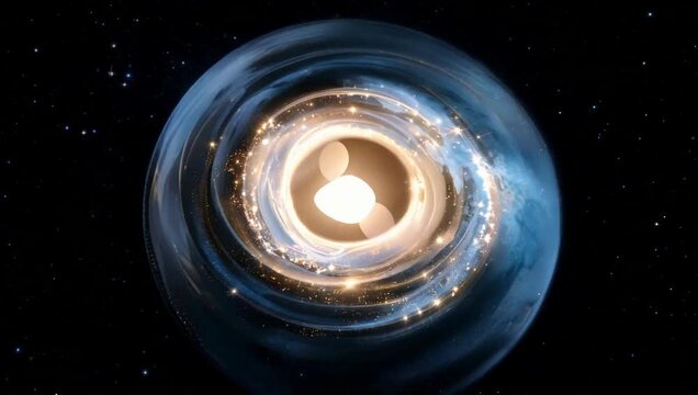 Cinematic cosmic portal with glowing light particles and swirling blue vortex in space