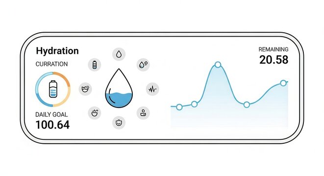Hydration Tracker App Interface Showing Water Intake and Health Data