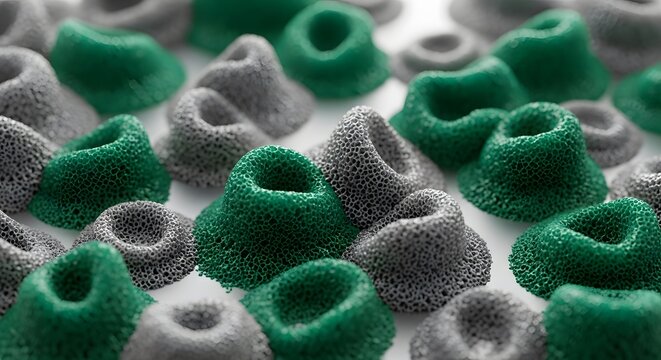 Abstract Background of Porous Green and Grey Cellular Structures