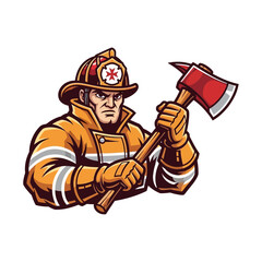 Obraz premium Brave Firefighter with Axe Ready for Action.