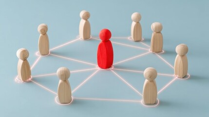 Fototapeta premium Wooden Figures Representing Network Connections in Social Interaction Conceptual Illustration
