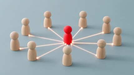 Obraz premium Wooden Figures Connected in a Network Representing Collaboration and Communication in a Minimalist Style