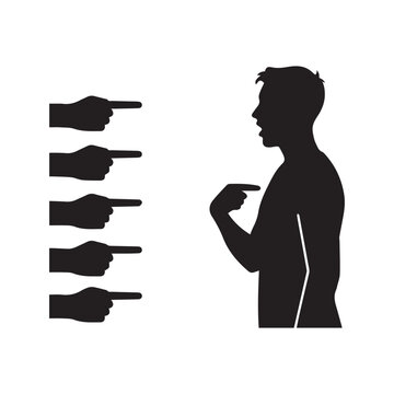 Silhouette of Man Being Accused and Pointed at by Multiple Fingers for Blame Concept Illustration
