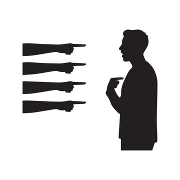 Silhouette of Man Being Accused and Pointed at by Multiple Fingers for Blame Concept Illustration
