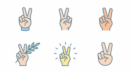 Fototapeta premium Set of Hand Gestures Showing Victory or Peace Signs. EPS Editable. Vector Illustrations.