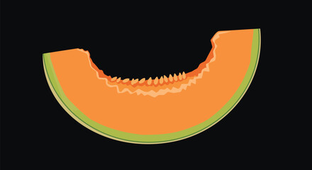 Fototapeta premium Pixel Art Cantaloupe Melon Slice With Orange Flesh Isolated Vector On Black Background
