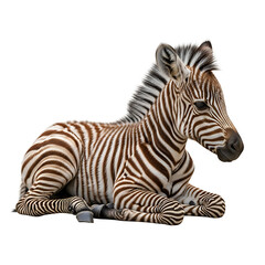 Obraz premium A baby zebra lies down on a transparent background looking peaceful