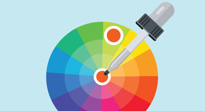Pixel Art Color Wheel With Eyedropper Tool On Light Blue Background