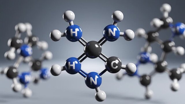 3D molecular structure model with hydrogen, carbon, and nitrogen atoms