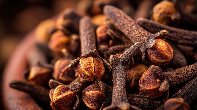 Aromatic Cloves Closeup Macro Shot of Dried Spice in Bowl.