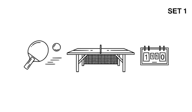 Title:
Table tennis equipment line icons set with ping pong paddle ball table and net in simple outline style for web design