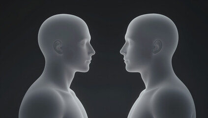 Fototapeta premium Two Human Silhouettes Facing Each Other on Dark Background