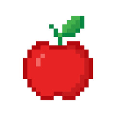 Fototapeta premium A vibrant pixel art icon of a juicy red apple with green leaf