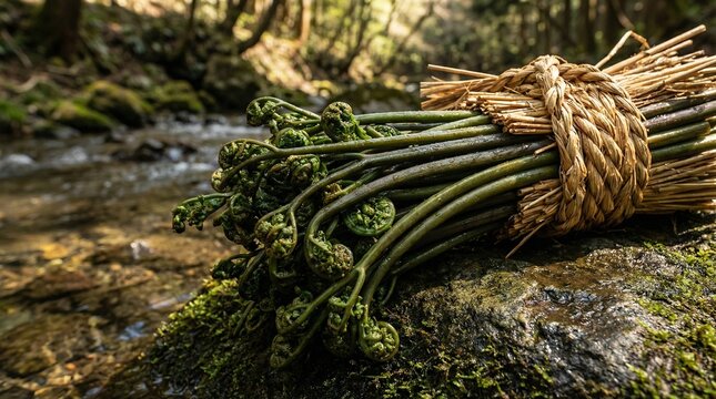 Bundles of bracken tied with straw