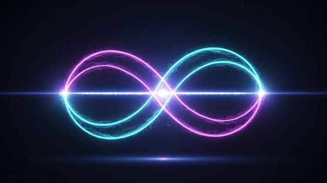 Glowing neon infinity sound wave symbol.