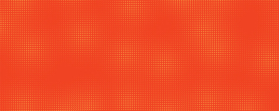 Orange halftone dots, abstract pattern with dark and bright gradient background. digital technology style wall texture ,cartoon or pop art elements, summer banner or comic.