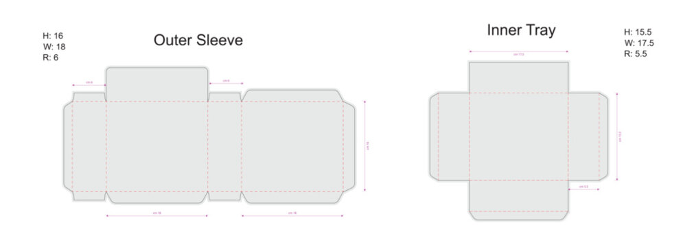 Sliding Drawer Sweet Box Packaging Dieline Template with Outer Sleeve and Inner Tray