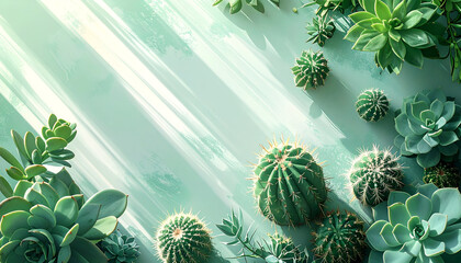 Fototapeta premium Variety of cacti and succulents plants.