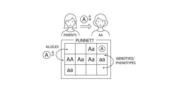 Genetics Punnett Square Diagram Illustration.