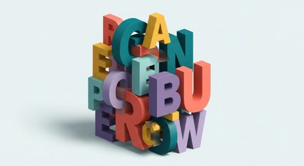 Fototapeta premium Colorful 3D Letters Stacked Together on a White Background.