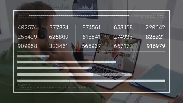 Vertical video: Man starting call at desk, HUD updating data and extending bars for health checks