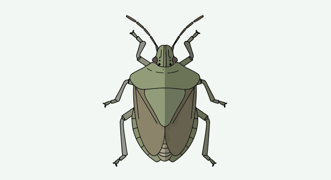 Pixel Art Green Stink Bug Isolated On Light Background