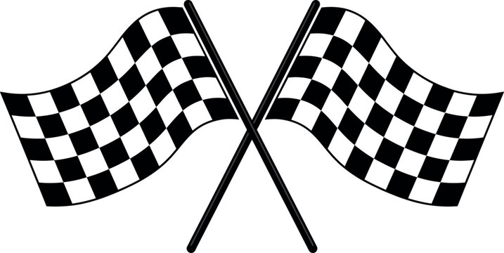 Black and white checkered racing flags silhouette isolated on transparent background