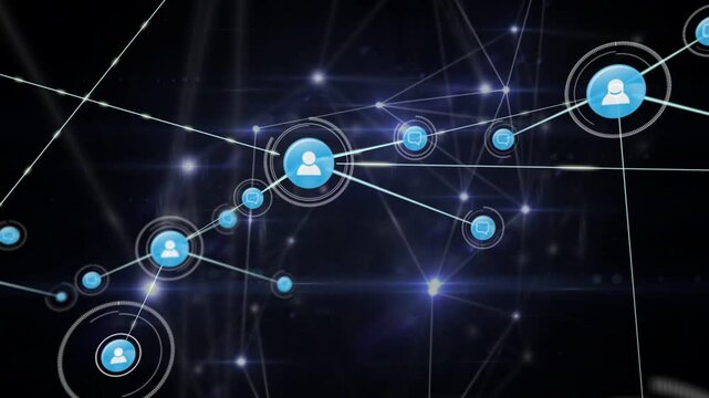Single central blue user-icon pulsing and radiating links outward, linking nodes to expand network