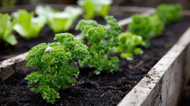 Fresh Green Parsley Sprouts Growing in Rich Soil, Showcasing Healthy Garden Cultivation and Vibrant Herbal Growth