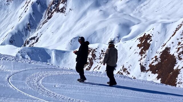 Skiers on snowy mountain, Serfaus-Fiss-Ladis in Austria