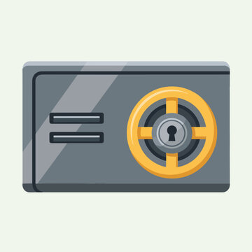 Pixel Art Metal Safe Vault With Yellow Wheel Lock Isolated Illustration
