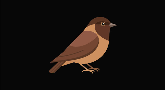 Pixel Art Minimal Illustration Brown Bird Isolated On Black Background