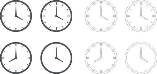 Fototapeta premium Gray Clock Icons Set Different Times Flat and Outline Vector
