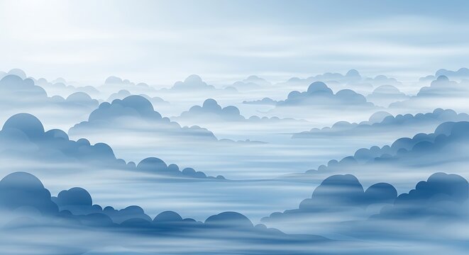 Abstract blue cloudscape illustration with a dreamy and serene aesthetic view