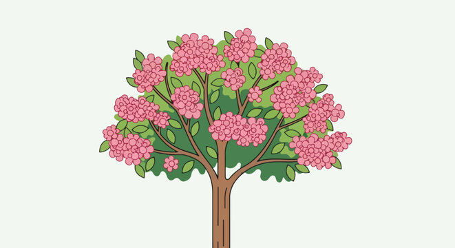 Pixel Art Pink Sakura Tree Isolated On Pale Green Background