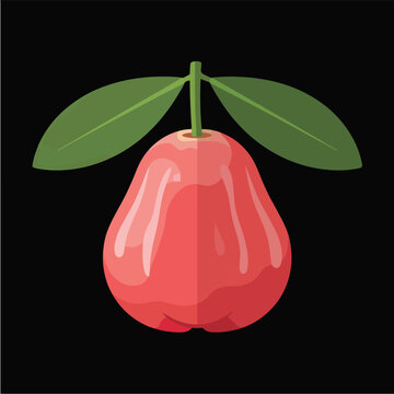 Pixel Art Pink Rose Apple With Green Leaves On Black Background Vector