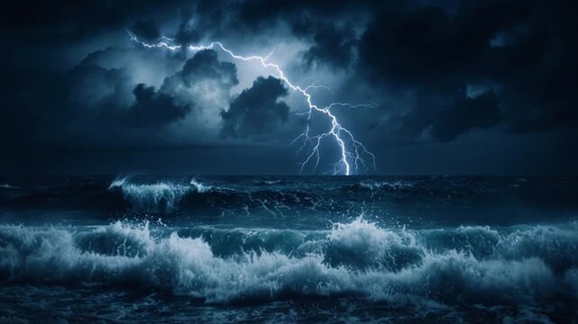 真夜中の熱帯嵐・タイムラプス稲妻と渦巻く暗雲