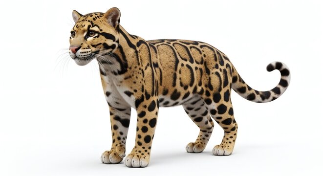 Majestic Clouded Leopard Rare Wild Cat Isolated On White Background Asset