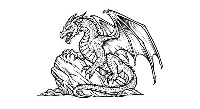 A dragon sitting on a rock.