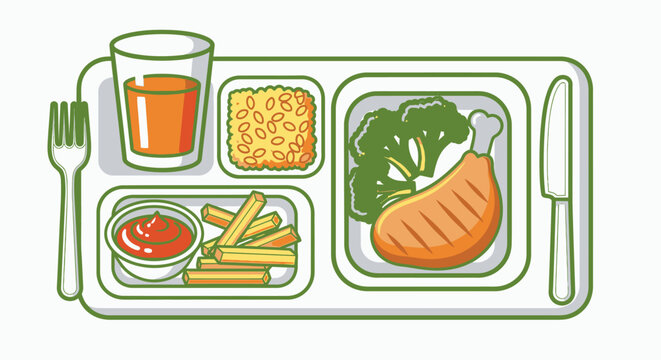Colorful illustration of school meal.