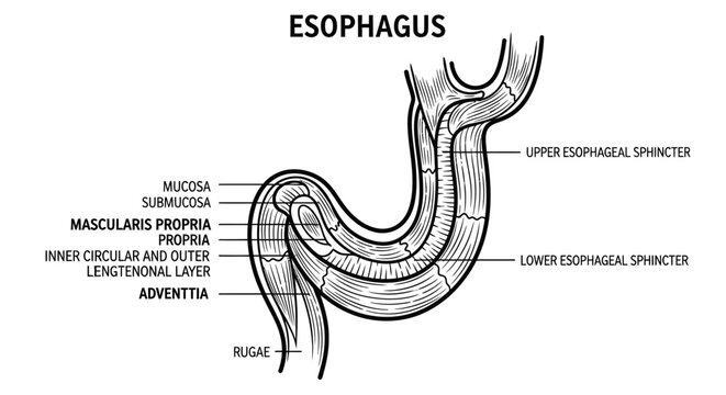 Detailed anatomy of human esophagus.