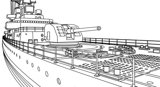 Detailed illustration of a battleship.
