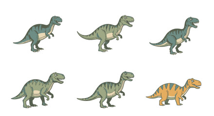 Obraz premium Group of green and orange dinosaurs.