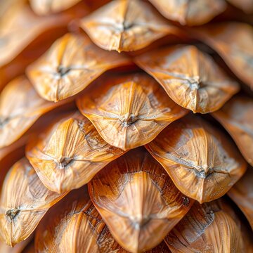 Close-up of a pine cones intricate scales, showcasing natural patterns and textures.